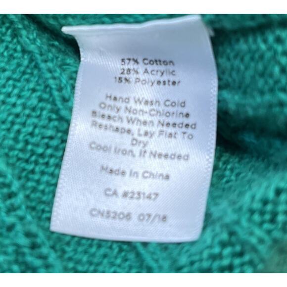 Talbots Petites Sz MP Green Long Sleeve Pullover Round Neck Cable Knit Sweater - Picture 7 of 7